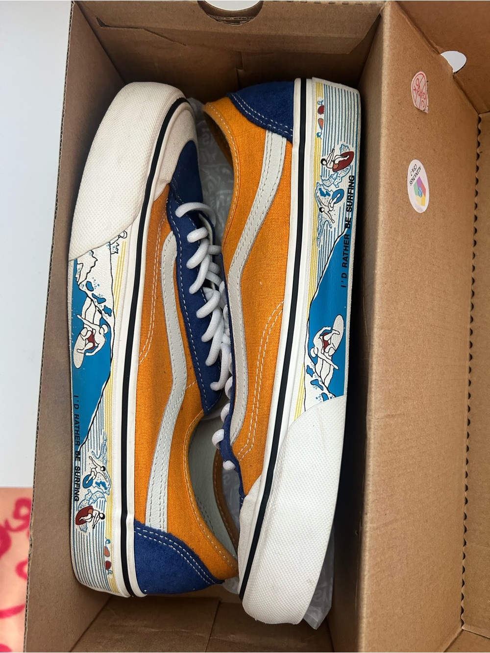 Vans Low-Top Sneakers in Navy & Orange with Graphic Side Panel